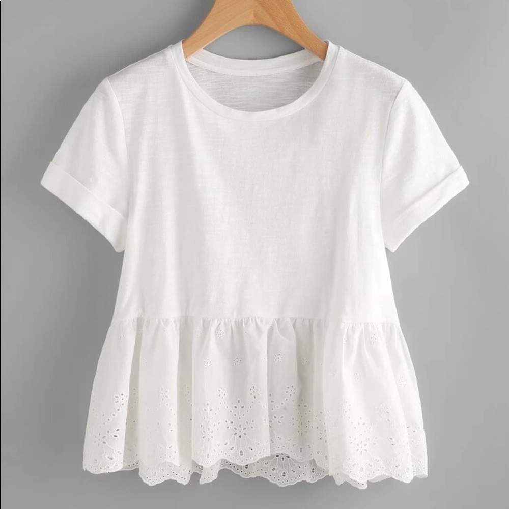Eyelet Ruffle Hem Tee